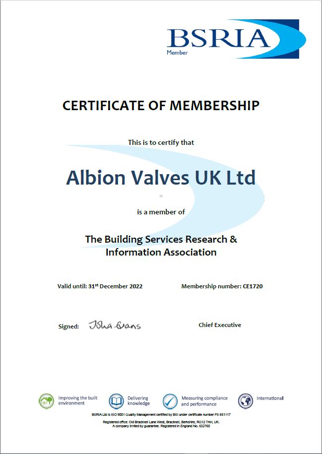 BSRIA Certificate